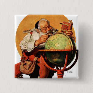 Badge Carré 5 Cm Père Noël au globe