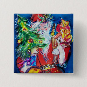 BADGE CARRÉ 5 CM PÈRE NOËL AVEC ARBRE DE NOËL ET CADEAUX