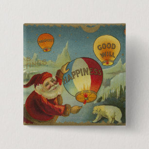 Badge Carré 5 Cm Père Noël avec bonheur Baloon