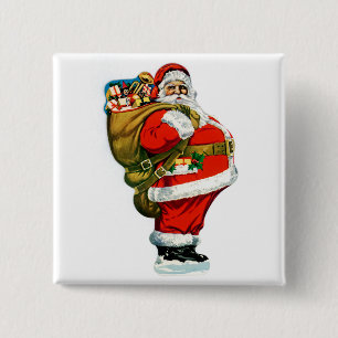 Badge Carré 5 Cm Père Noël avec sac de jouets