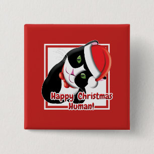 Badge Carré 5 Cm Père Noël Cat