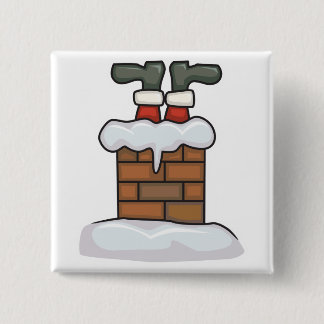 Badge Carré 5 Cm père Noël coincé dans la cheminée