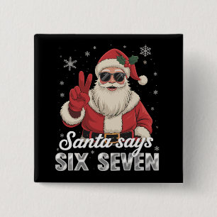 Badge Carré 5 Cm Père Noël drôle dit six sept Noël 67 Meme Xmas