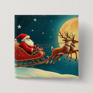Badge Carré 5 Cm Père Noël en traîneau