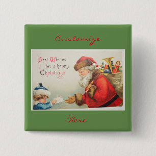 Badge Carré 5 Cm père Noël et garçon Noël de la nostalgie vinta