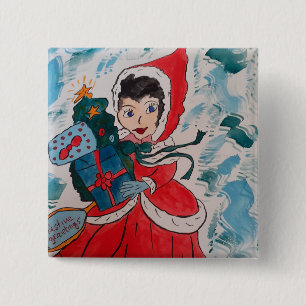 Badge Carré 5 Cm Père Noël Helper Christmas