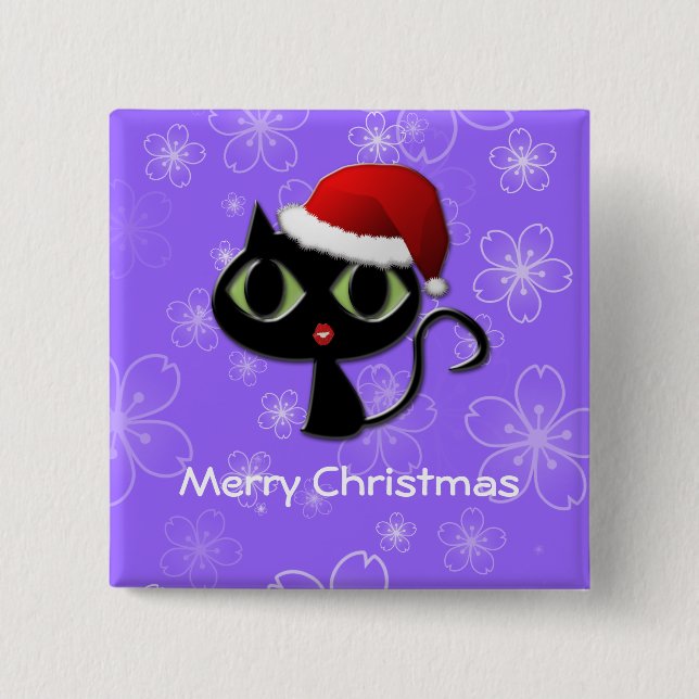 Badge Carré 5 Cm Père Noël kitty (Devant)