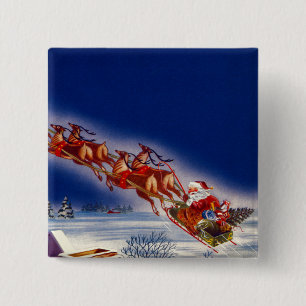 Badge Carré 5 Cm Père Noël sur son Sleigh