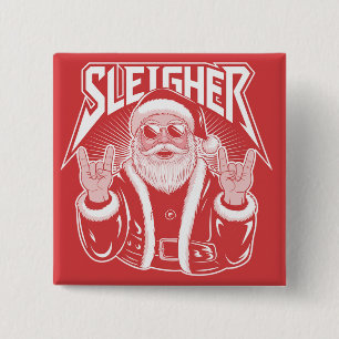 Badge Carré 5 Cm Père Noël tueur drôle métal Noël Rock
