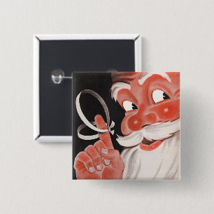 Badge Carré 5 Cm Père Noël vintage avec ficelle de rappel au doigt