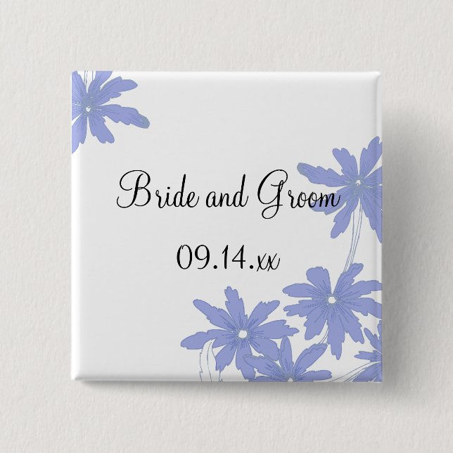 Badge Carré 5 Cm Periwinkle Blue Daisies on White Wedding (Devant)