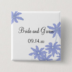Badge Carré 5 Cm Periwinkle Blue Daisies on White Wedding