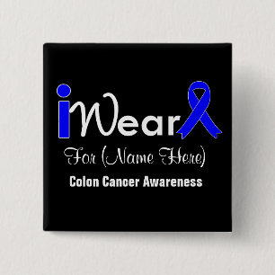 Badge Carré 5 Cm Personalize Blue Ribbon Colon Cancer