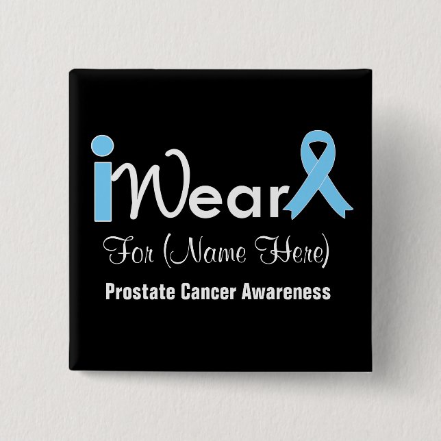 Badge Carré 5 Cm Personalize Light Blue Ribbon Prostate Cancer (Devant)