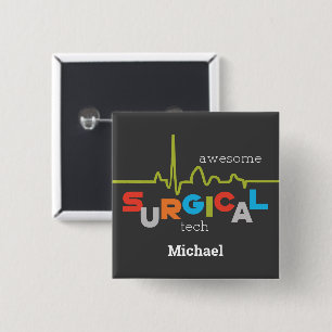 Badge Carré 5 Cm Personalize, Surgical Tech Week Awesome
