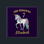 Badge Carré 5 Cm Personalized 4th 5th 6th 7th 8th Birthday Unicorn<br><div class="desc">Cute unicorn with rainbow colored mane and tail. Personalize this design with your own child's name and age!</div>