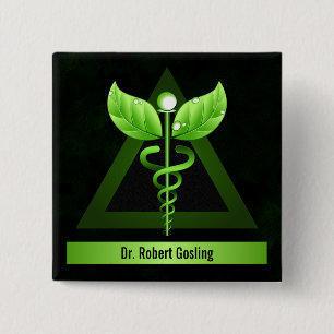 Badge Carré 5 Cm Personalized Alternative Medicine Green Caduceus