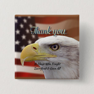 Badge Carré 5 Cm Personalized Text USA Patriotic Thank You Pinback