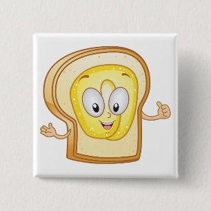 Badge Carré 5 Cm Personnage de dessin animé Toast beurré Pain heure