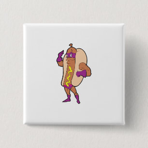 Badge Carré 5 Cm personnage de hot-dog super héros drôle