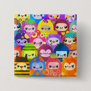 Badge Carré 5 Cm Personnages de dessin animé colorés et mignons