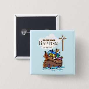 Badge Carré 5 Cm Personnalisable, Baby Boy Baptism Arche de Noah
