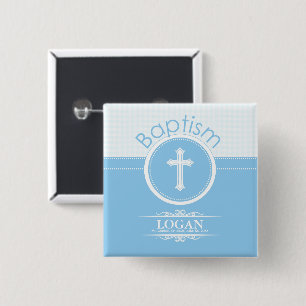 Badge Carré 5 Cm Personnalisable, Enfant de Dieu garçon bleu Baptêm