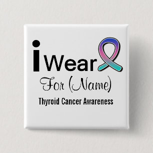 Badge Carré 5 Cm Personnalisable Je Porte Thyroïde Cancer Ruban