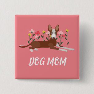 Badge Carré 5 Cm Personnalisable Podenco chien rose floral