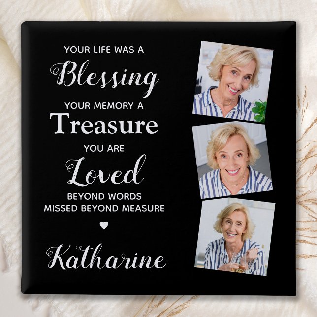 Badge Carré 5 Cm Personnalisé 3 Photo commémoration Funérailles com (Créateur téléchargé)