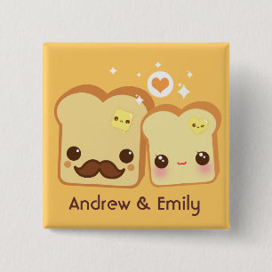 Badge Carré 5 Cm Personnalisé - couples mignons de pains grillés 