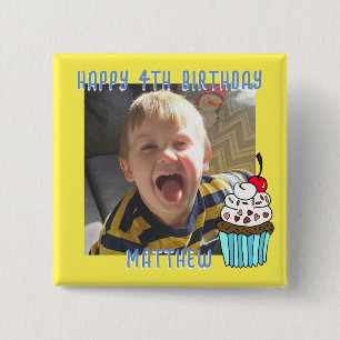 Badge Carré 5 Cm Personnalisé Joyeux Anniversaire Nom et âge