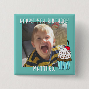 Badge Carré 5 Cm Personnalisé Joyeux Anniversaire Nom et âge