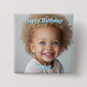 Badge Carré 5 Cm Personnalisé Joyeux Anniversaire Nom et photo