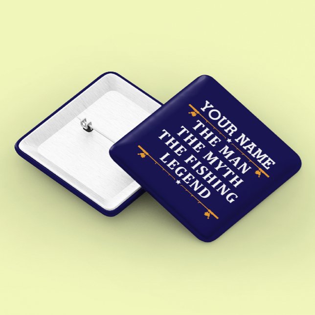 Badge Carré 5 Cm Personnalisé L'Homme Le Mythe La Légende De La Pêc (Créateur téléchargé)