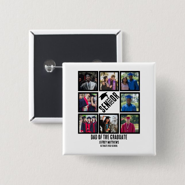 Badge Carré 5 Cm Personnalisé papa de l'étudiant principal 8 Photo  (Devant & derrière)