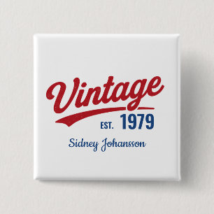Badge Carré 5 Cm Personnalisé Vintage 1979 Nom et Année Personnalis