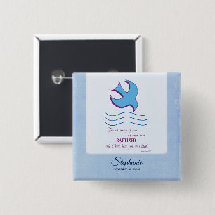 Badge Carré 5 Cm Personnaliser, Colombe de baptême adulte sur fond 