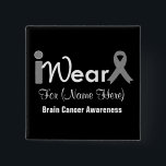 Badge Carré 5 Cm Personnaliser Gris Ribbon Cancer du cerveau<br><div class="desc">Personnalisez-le en entrant un prénom dans le champ "Nom ici". Parfait pour le mois de sensibilisation au cancer du cerveau,  le soutien est offert et toute occasion de promouvoir la sensibilisation au cancer du cerveau à l'appui des guerriers et des survivants. Acheter CancerApparelGifts.</div>