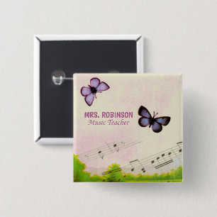 Badge Carré 5 Cm Personnaliser, Papillons de musique Merci Professe