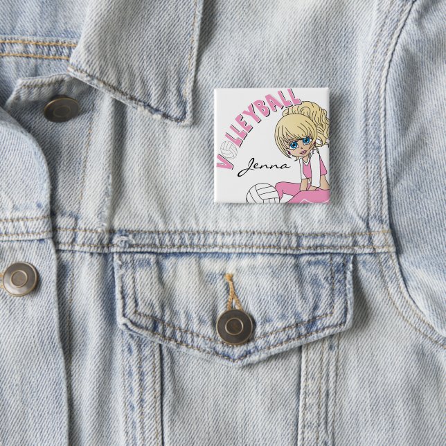 Badge Carré 5 Cm Personnaliser Pink Volleyball mignonne fille (En situation)