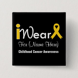 Badge Carré 5 Cm Personnalisez le Cancer d'enfance de ruban d'or