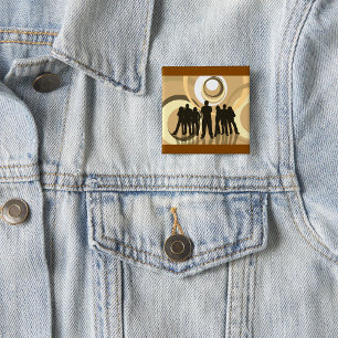 Badge Carré 5 Cm Personnes en silhouette rétro avec des cercles abs