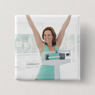 Badge Carré 5 Cm Perte de poids réussie. Pesage heureux de femme