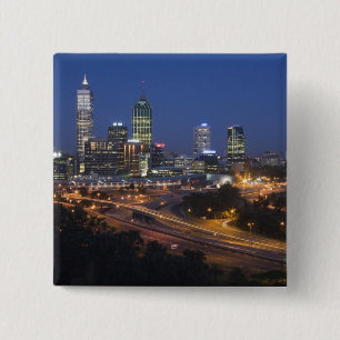 Badge Carré 5 Cm Perth, Australie. Vue du centre de Perth depuis