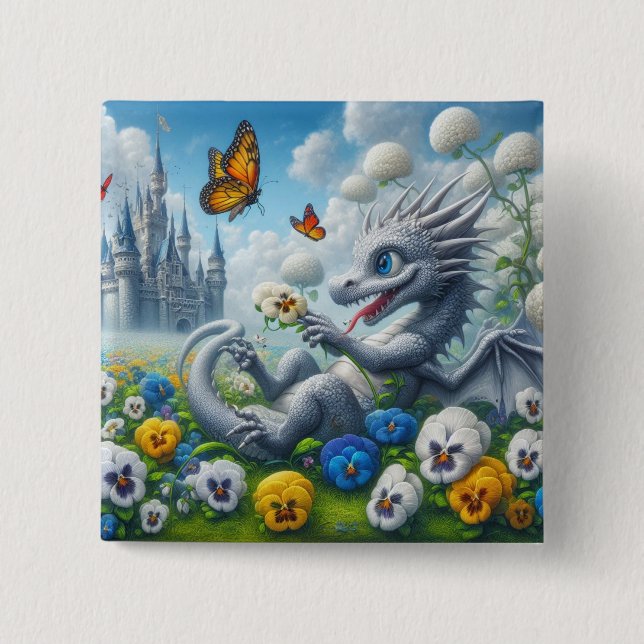 Badge Carré 5 Cm Pétales et échelles (Devant)