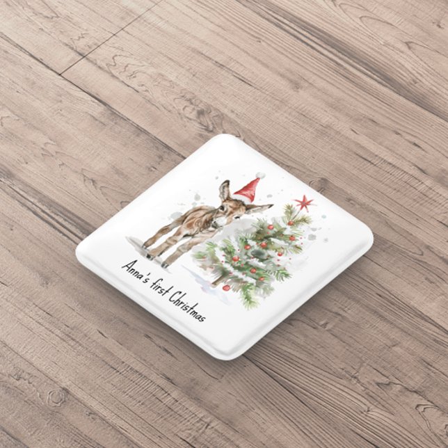 Badge Carré 5 Cm petit âne mignon et arbre de noël, personnalisable (Créateur téléchargé)