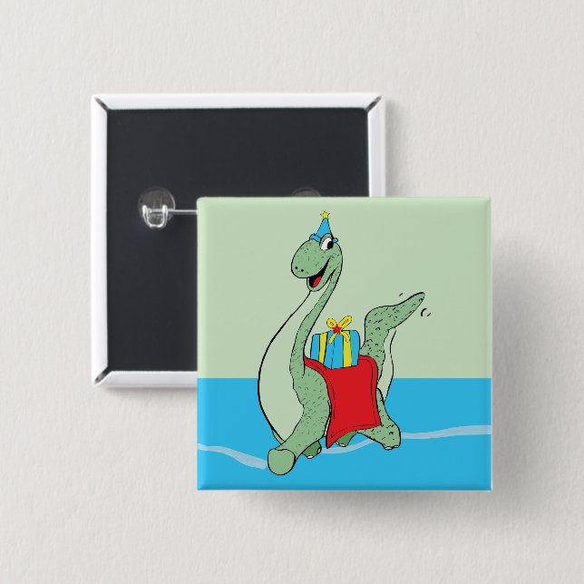 Badge Carré 5 Cm Petit, Anniversaire Dinosaur (Devant & derrière)