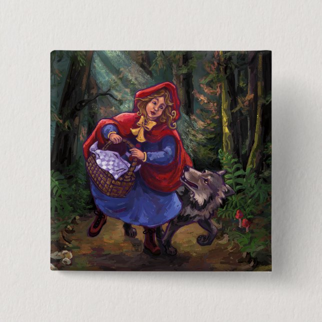 Badge Carré 5 Cm Petit Chaperon Rouge (Devant)