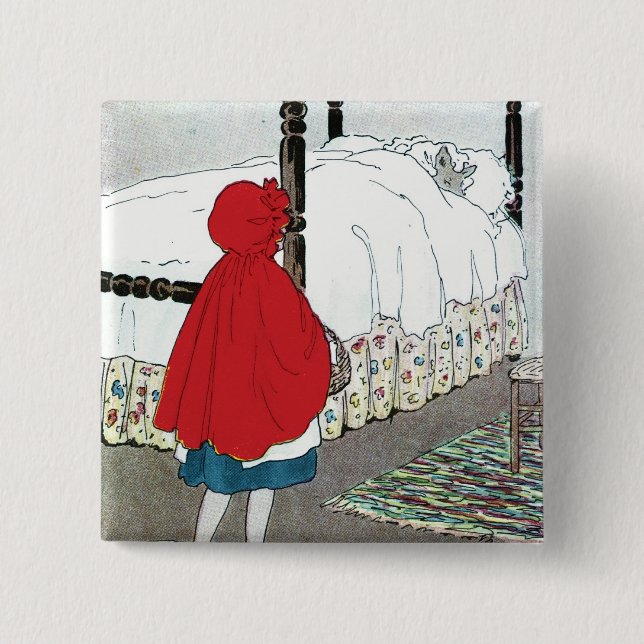 Badge Carré 5 Cm Petit Chaperon Rouge : Quelles Grâces Oreilles Vou (Devant)